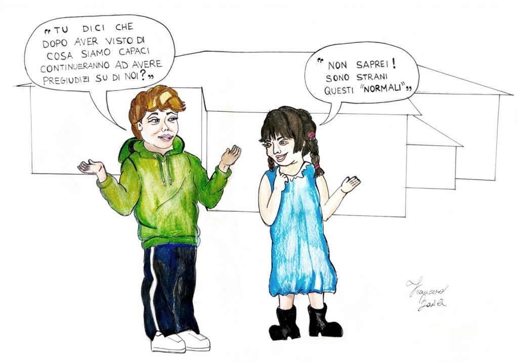 Vignetta che raffigura due ragazzi che parlano